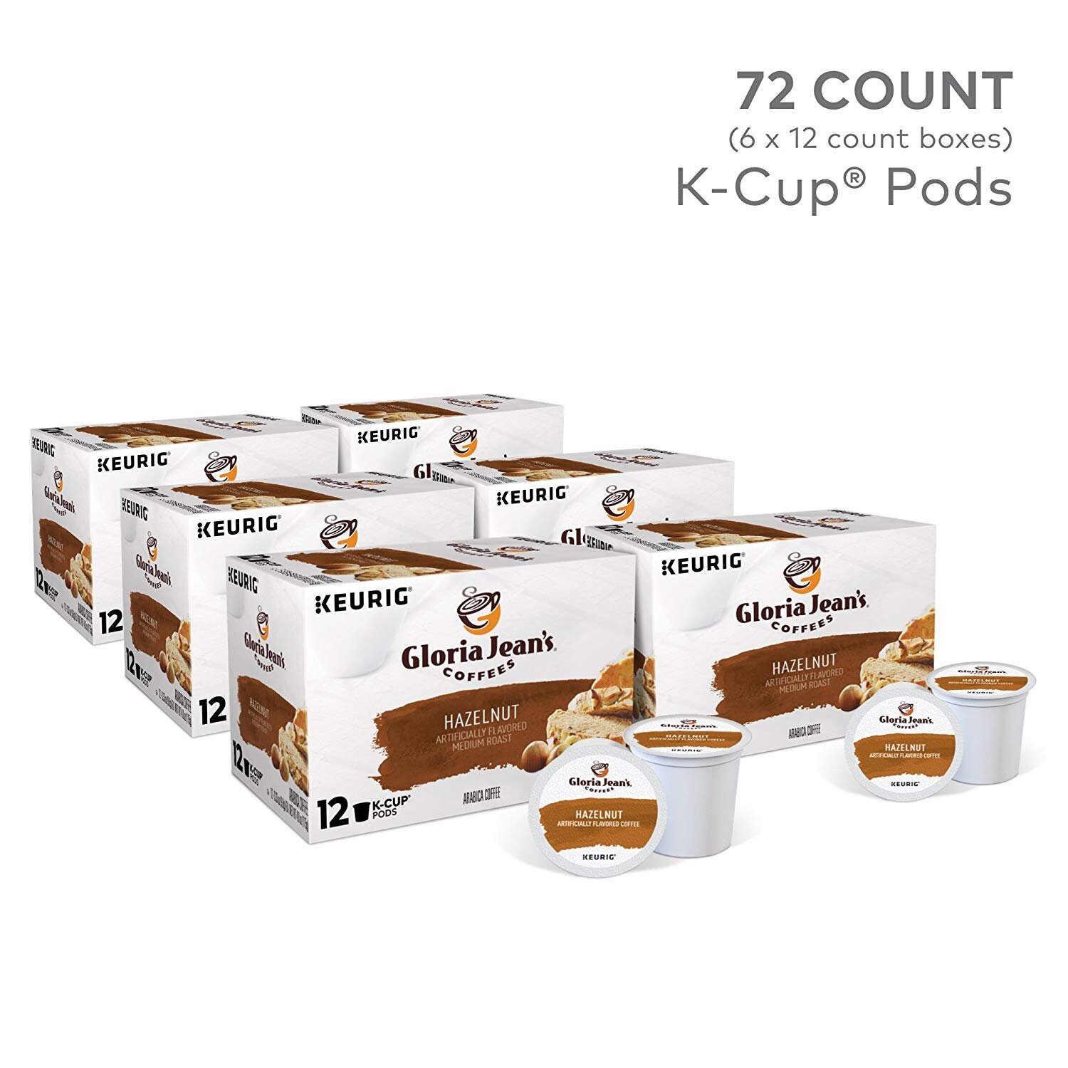 GLORIA JEAN'S HAZELNUT KEURIG SINGLE-SERVE K-CUP PODS, MEDIUM ROAST COFFEE, 72 COUNT FOR $17.90