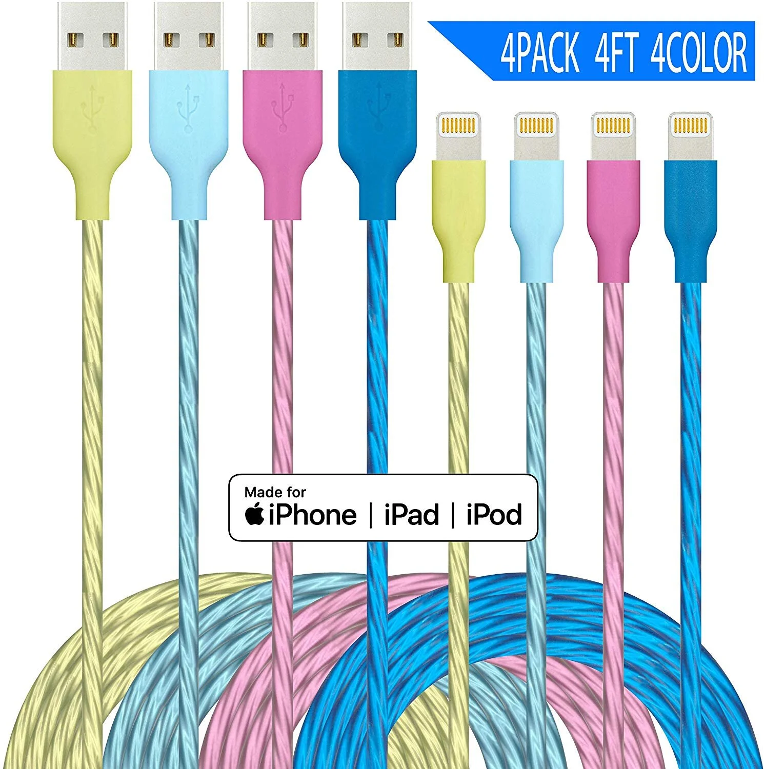 4 PACK - NYLON BRAIDED IPHONE CABLES FOR $8.99