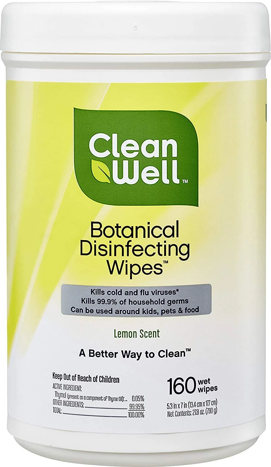 CLEANWELL BOTANICAL DISINFECTING WIPES, LEMON, 160 COUNT FOR $5.77