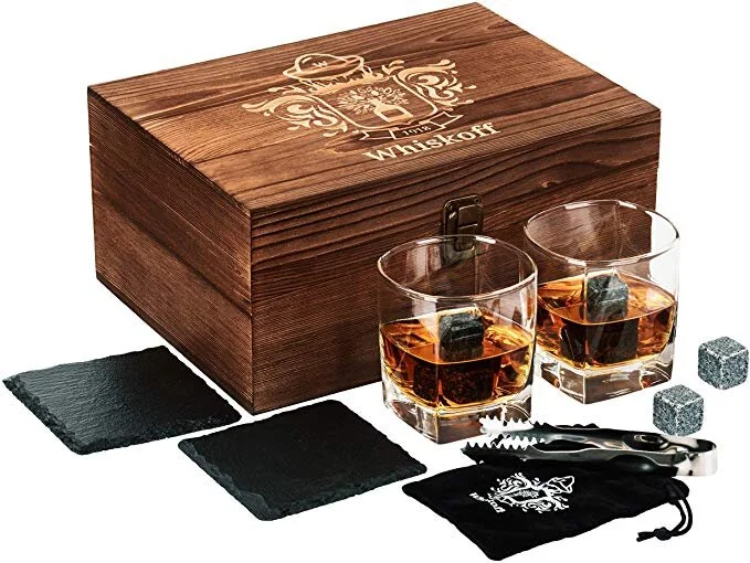 WHISKEY GLASS SET OF 2 - WHISKEY STONES GIFT SET FOR $39.94