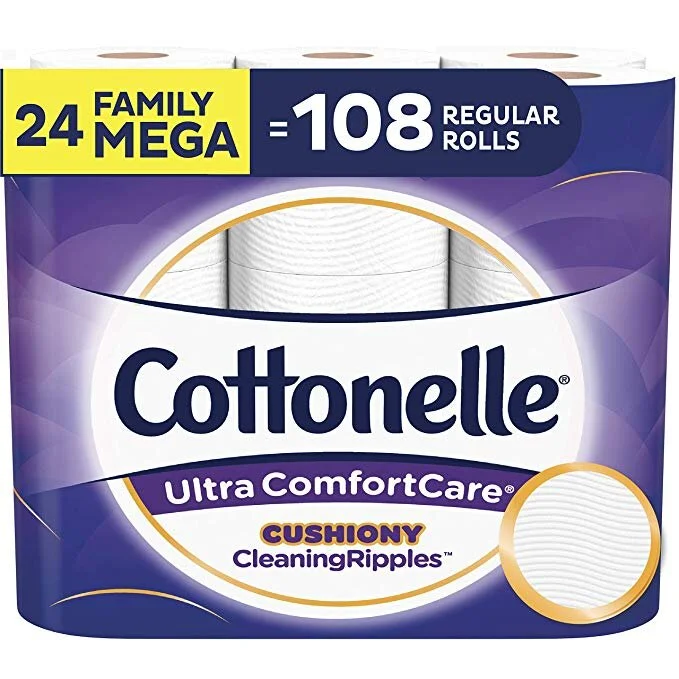 COTTONELLE ULTRA COMFORTCARE TOILET PAPER WITH CUSHIONY CLEANINGRIPPLES BATH TISSUE , FAMILY MEGA ROLLS, 24 COUNT FOR $20.49