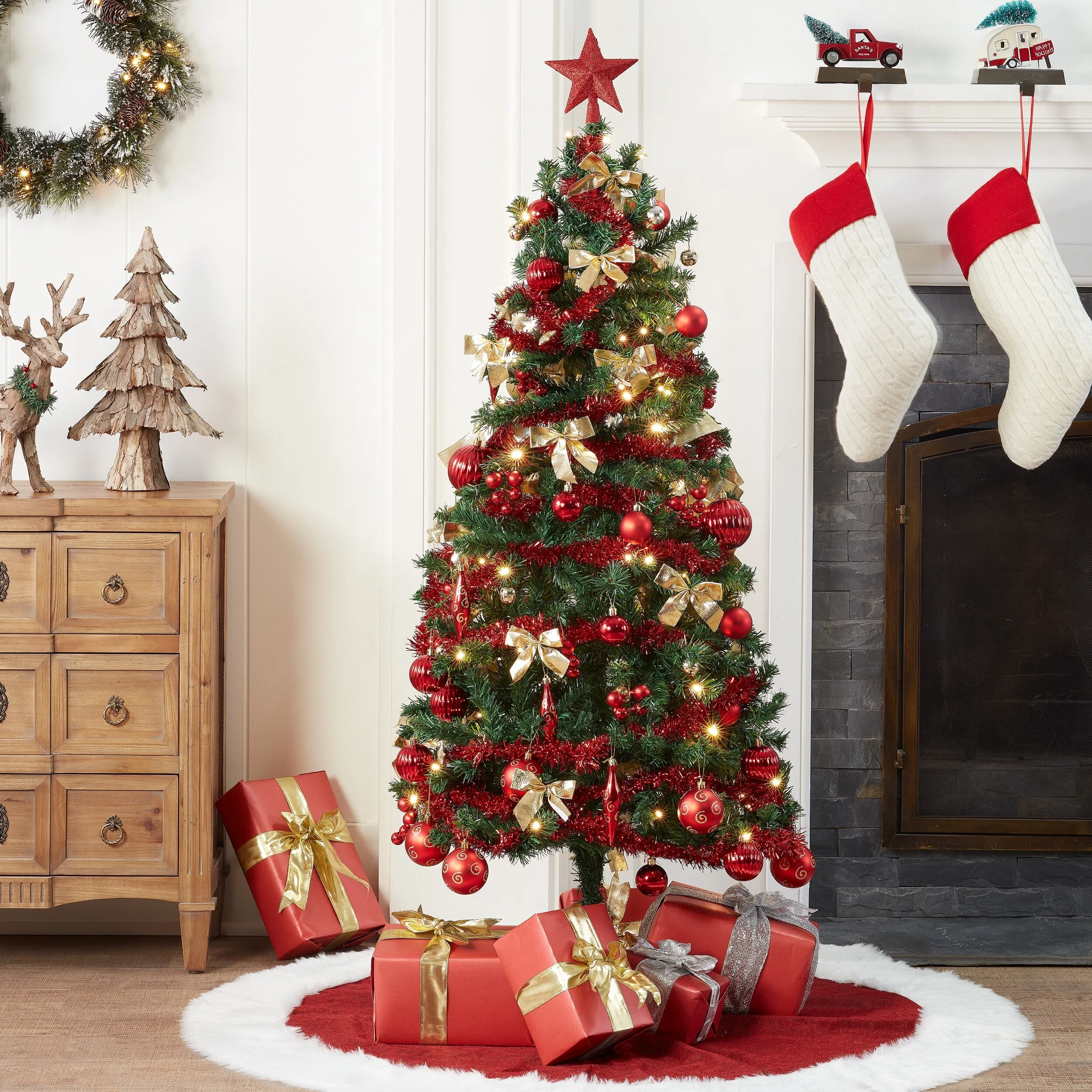 HOLIDAY TIME PRE-LIT CHRISTMAS TREE 5-FT WITH DECORATIONS FOR $24.00