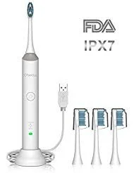 RECHARGEABLE ELECTRIC SONIC TOOTHBRUSH WITH 3 BRUSHING MODES & 4 REPLACEMENT BRUSH HEADS FOR $13.65