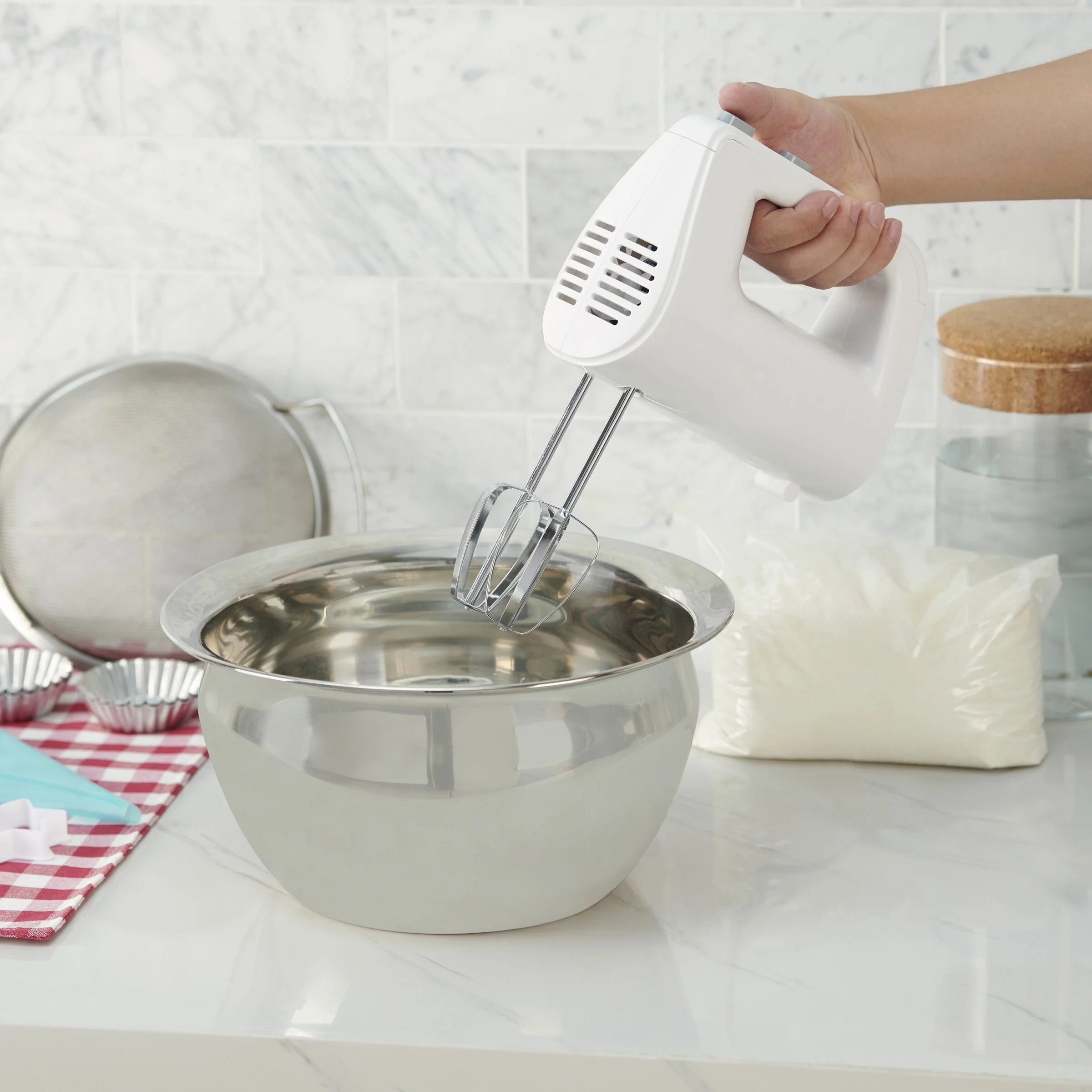 MAINSTAYS 5-SPEED 150-WATTS HAND MIXER WITH CHROME BEATERS FOR $9.88