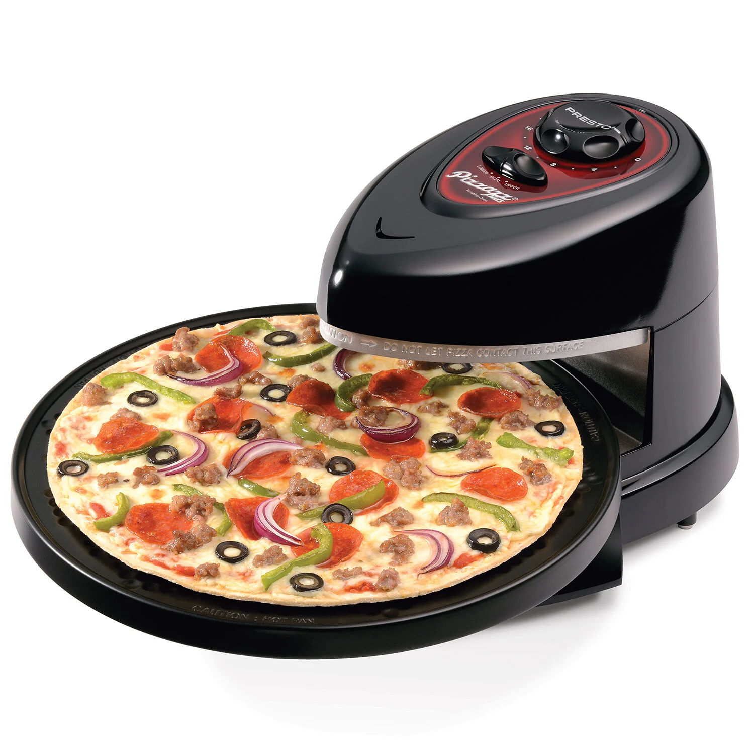 PRESTO PIZZAZZ PLUS ROTATING PIZZA OVEN FOR $39.99
