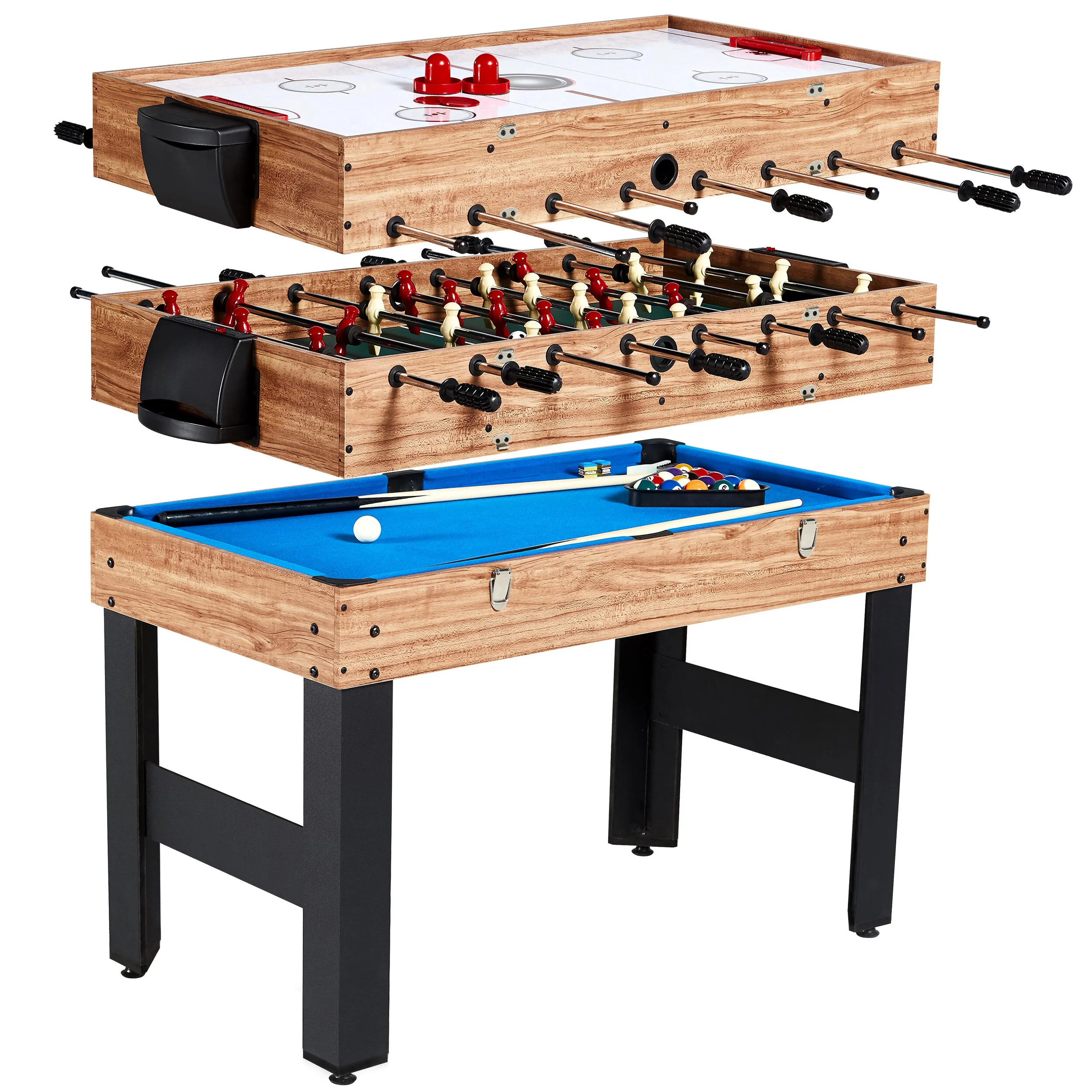 MD SPORTS 48 INCH 3-IN-1 COMBO GAME TABLE, 3 GAMES WITH BILLIARDS, HOCKEY AND FOOSBALL, ACCESSORIES INCLUDED FOR $59.95