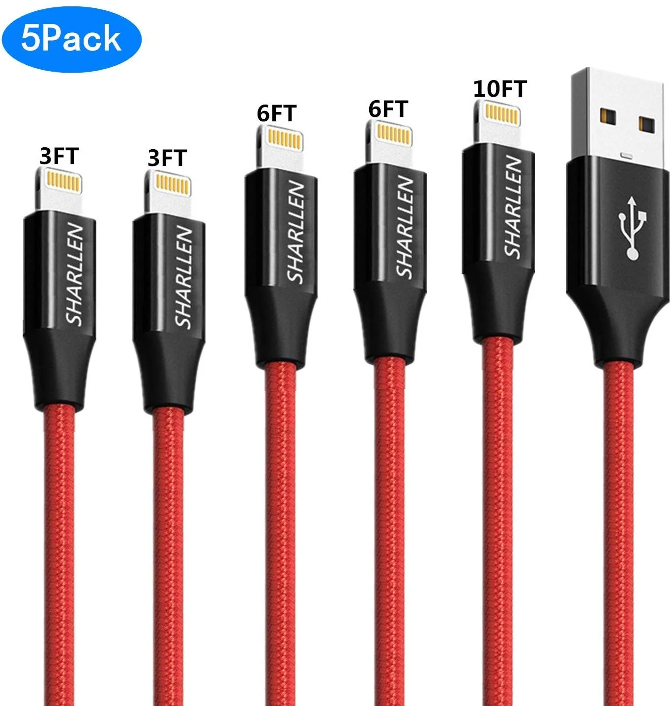 5 PACK OF NYLON BRAIDED IPHONE CABLES FOR $10.24