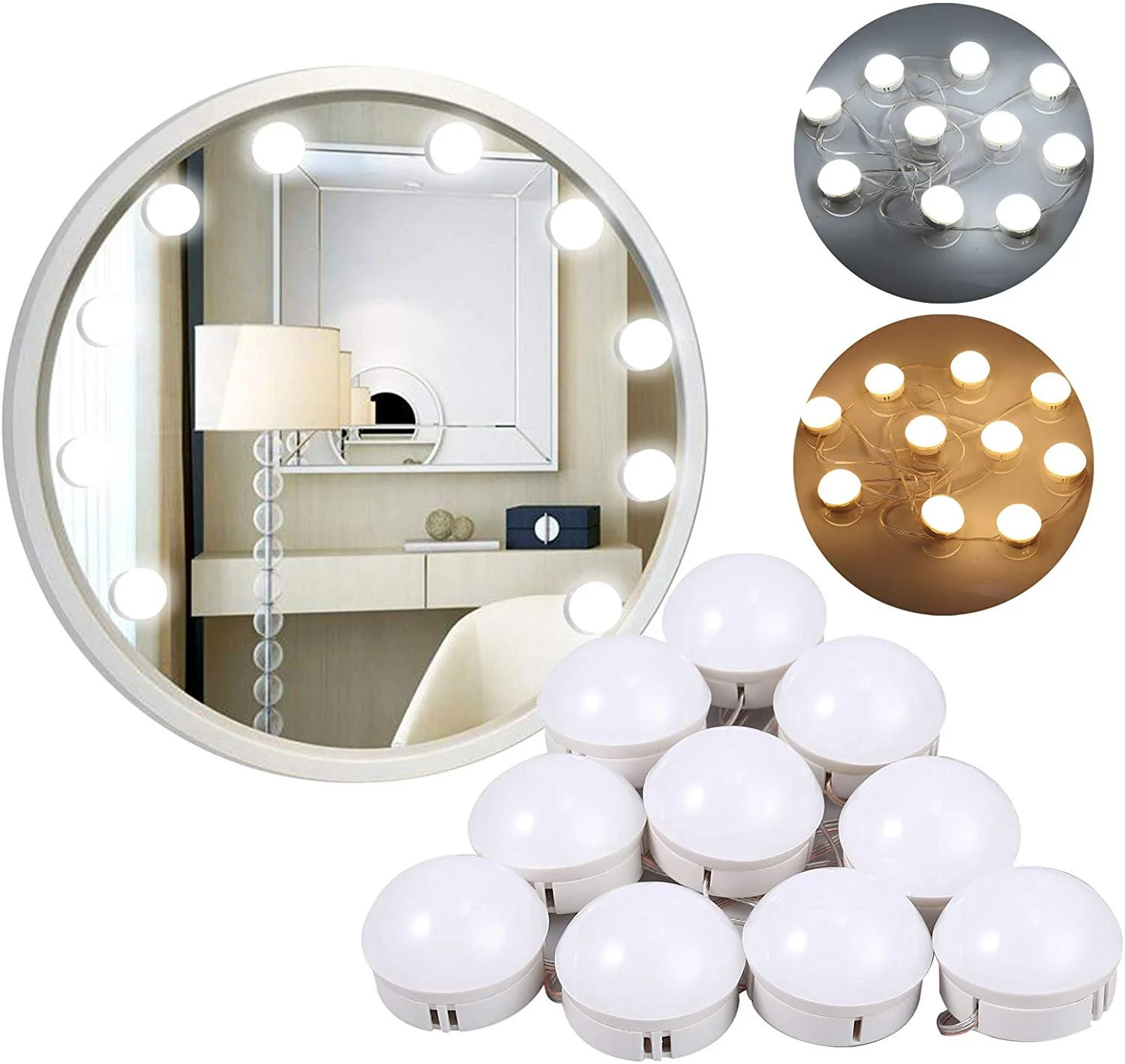 10-PIECE LED MAKEUP MIRROR LIGHTS KIT FOR $14.92