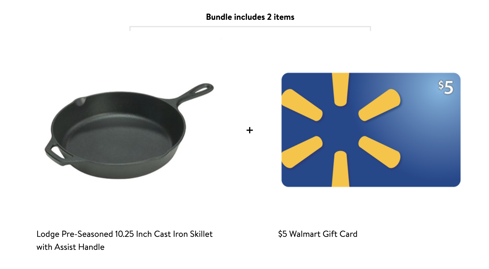 LODGE PRE-SEASONED 10.25 INCH CAST IRON SKILLET WITH ASSIST HANDLE + $5 WALMART GIFT CARD FOR $14.97