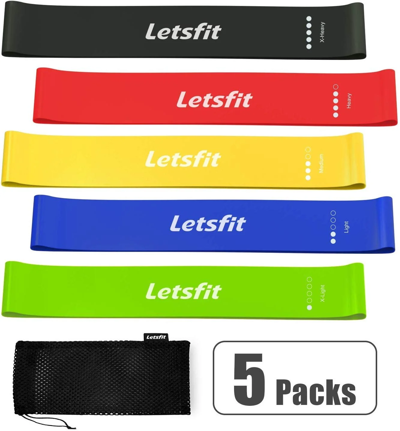 SET OF 5 RESISTANCE LOOP EXERCISE BANDS WITH INSTRUCTION GUIDE &amp; CARRY BAG FOR $5.10