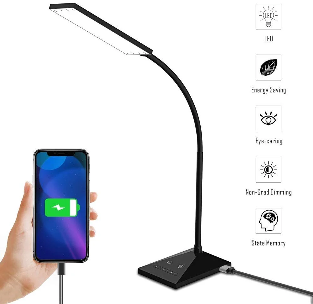 DESK LAMP LED DIMMABLE READING LIGHT WITH USB CHARGING PORT FOR $13.62