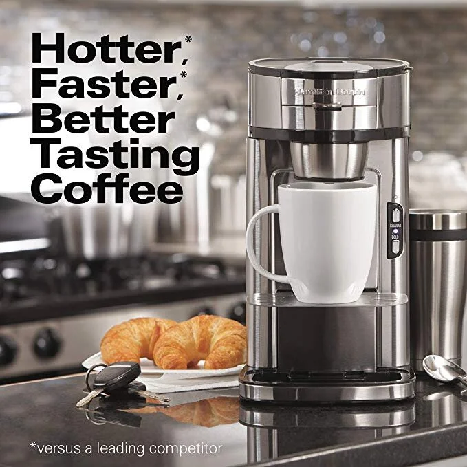 HAMILTON BEACH  SCOOP SINGLE SERVE COFFEE MAKER, STAINLESS STEEL FOR $26.99
