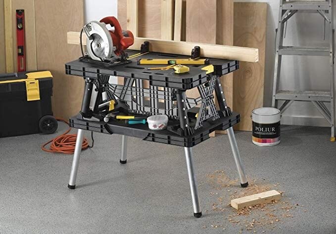 KETER FOLDING TABLE WORK BENCH FOR WOODWORKING TOOLS &amp; ACCESSORIES WITH CLAMPS FOR $57.99