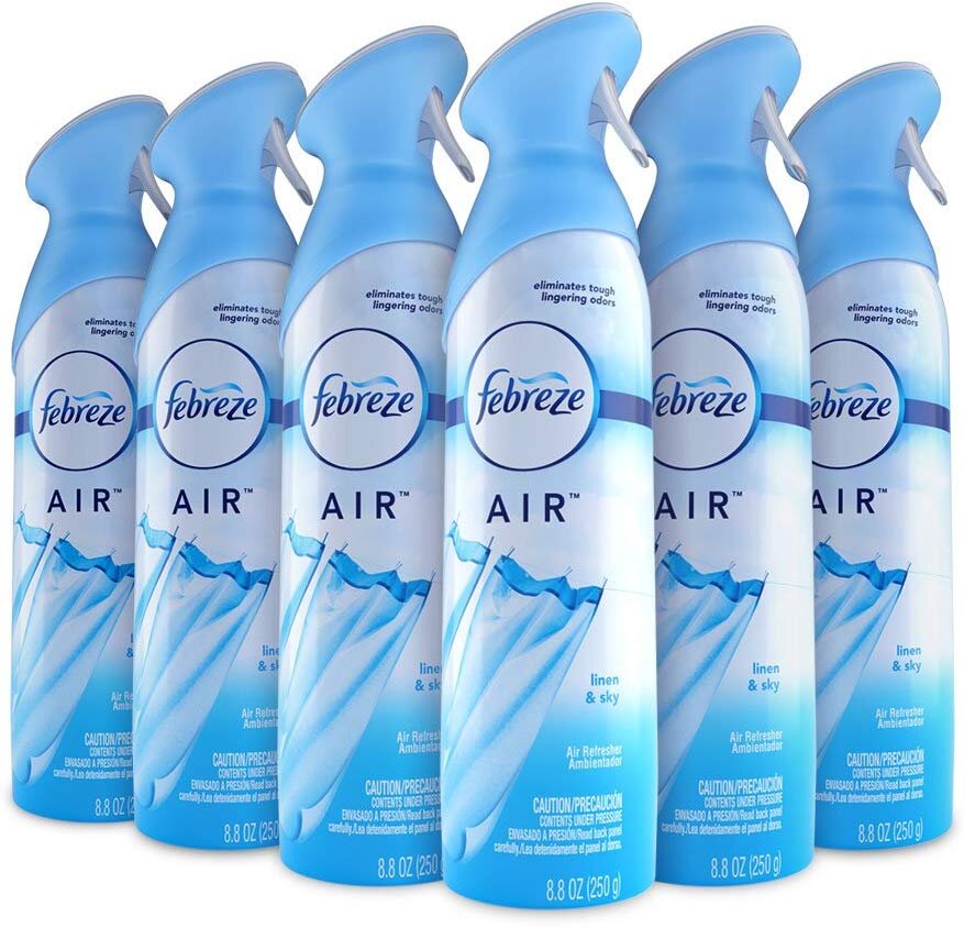 FEBREZE AIR FRESHENER AND ODOR SPRAY, LINEN &amp; SKY SCENT, 8.8 OZ, 6 PACK FOR $9.53
