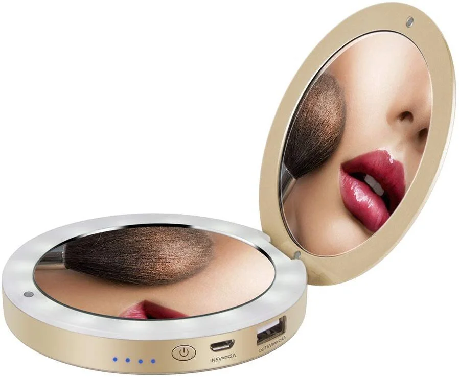 COMPACT VANITY MIRROR WITH BUILT-IN 3,000MAH PORTABLE POWER BANK CHARGER FOR $20.99