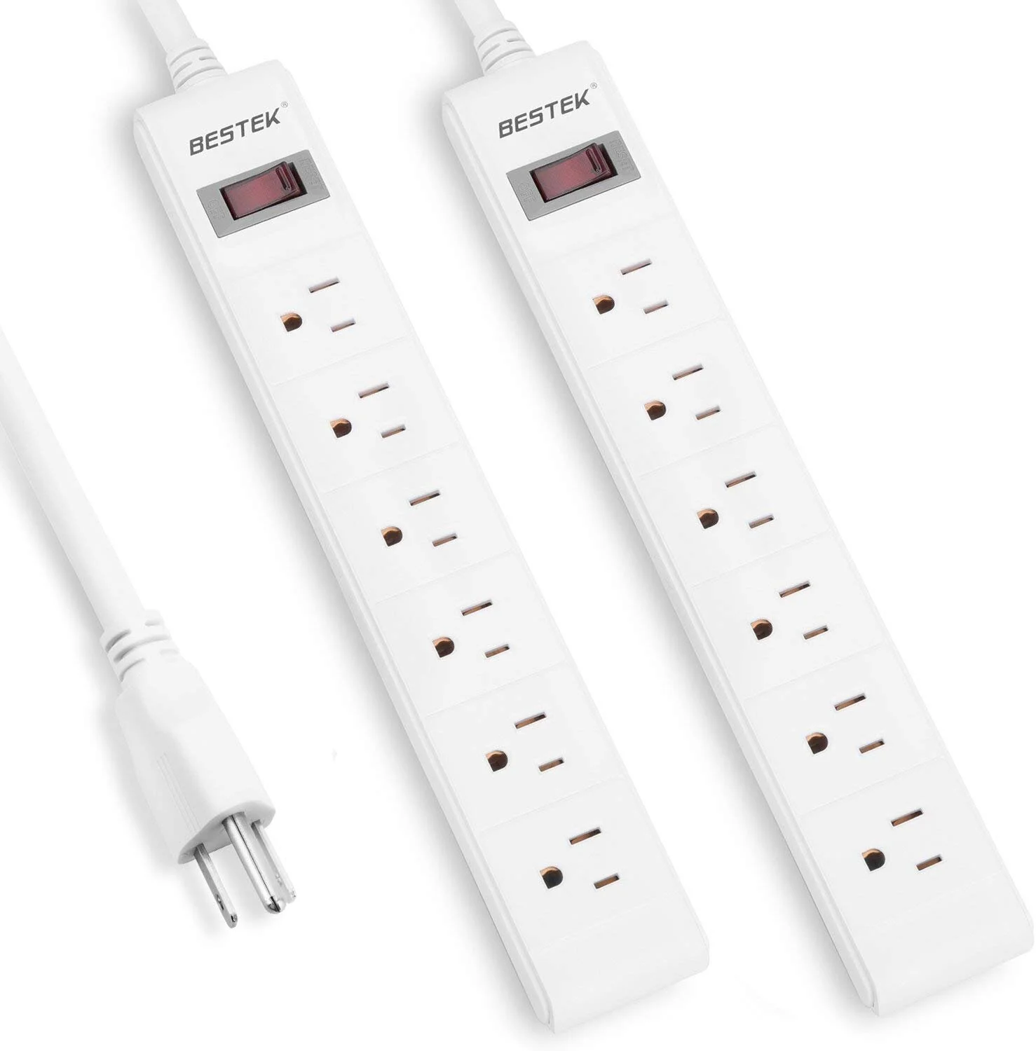 2 PACK - BESTEK 6 OUTLET POWER STRIP SURGE PROTECTORS FOR $8.99