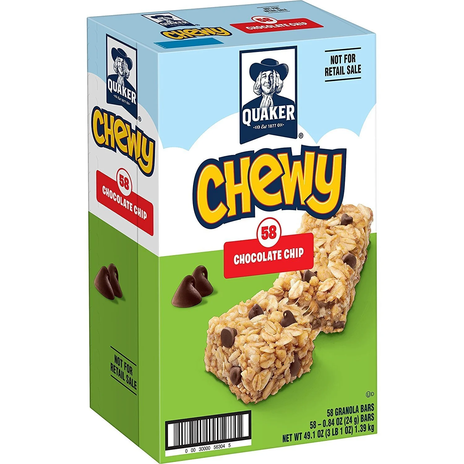QUAKER CHEWY GRANOLA BARS, CHOCOLATE CHIP, 58 BARS FOR $7.06