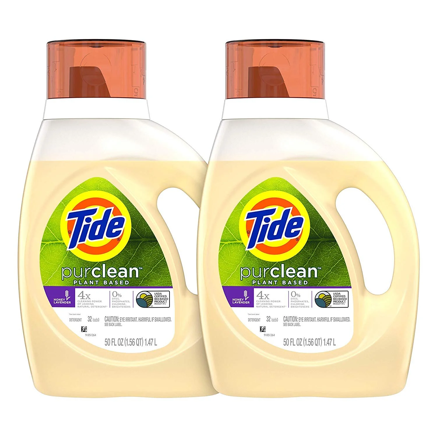 TIDE PURCLEAN PLANT-BASED LAUNDRY DETERGENT LIQUID, HONEY LAVENDER SCENT, 50 OZ, PACK OF 2, 64 LOADS TOTAL FOR $9.93