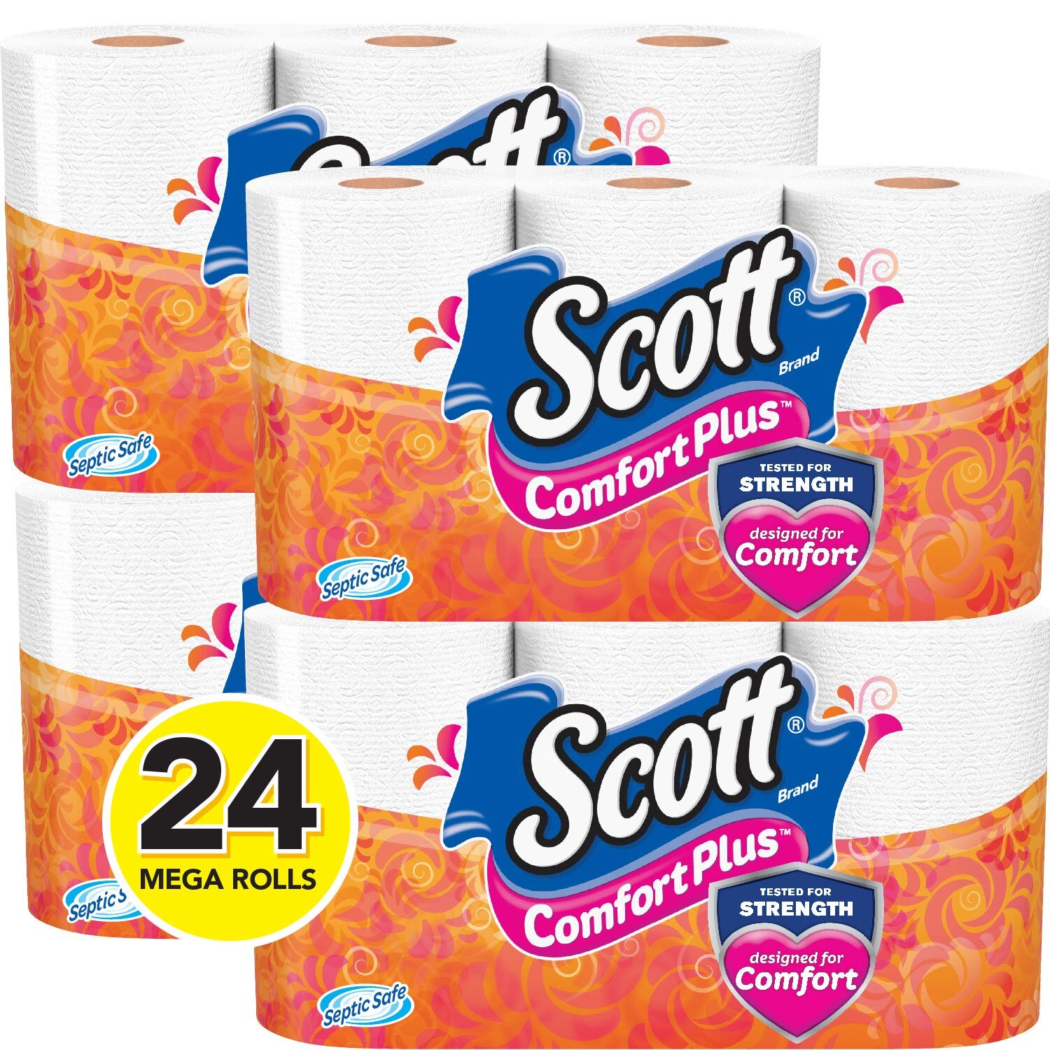 SCOTT COMFORTPLUS TOILET PAPER, 24 MEGA ROLLS (EQUAL TO 96 REGULAR ROLLS) FOR $16.56