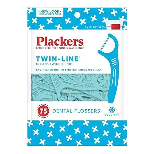 PLACKERS TWIN-LINE DENTAL FLOSS PICKS, 75 COUNT FOR $1.62