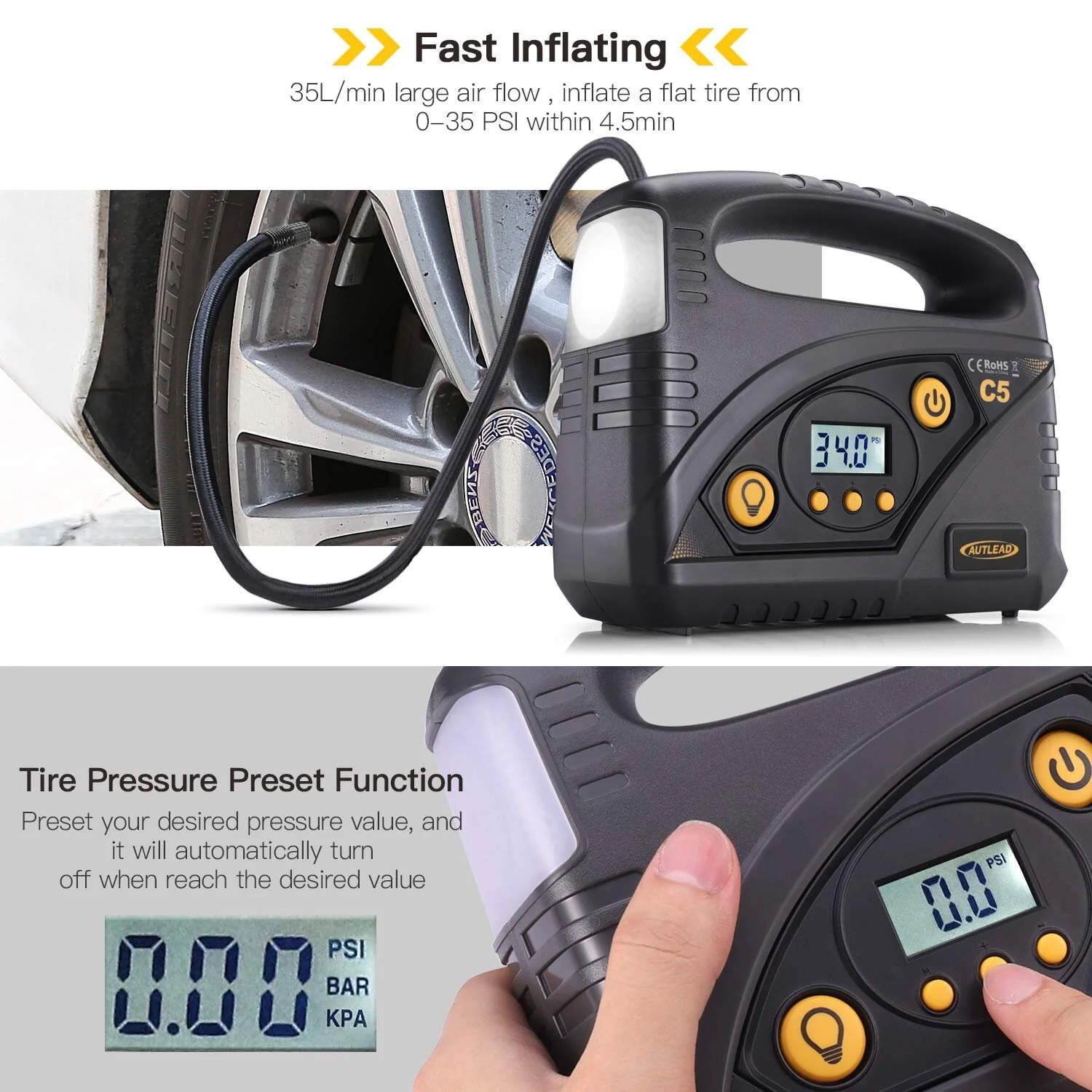 DIGITAL TIRE PUMP WITH PRESSURE GAUGE FOR $17.20