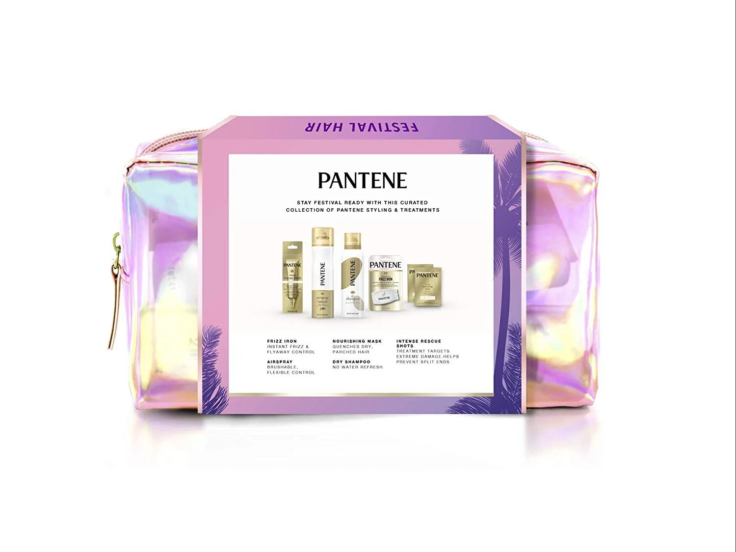 PANTENE HOLIDAY GIFT SET: DRY SHAMPOO, HAIR SPRAY, HAIR MASK, RESCUE SHOTS, AND FRIZZ IRON, HAIR STYLING AND TREATMENT FOR $6.40