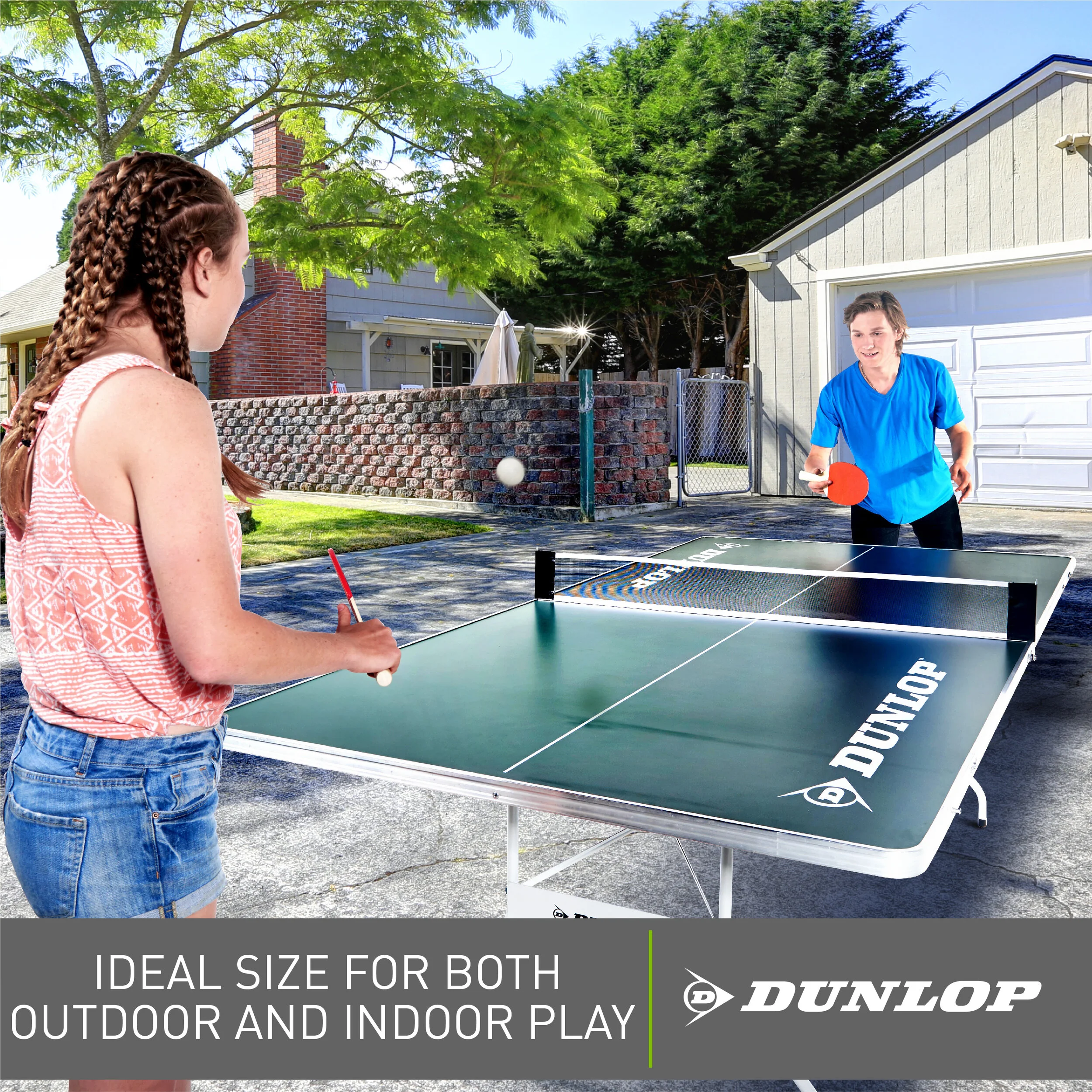 DUNLOP EZ-FOLD INDOOR-OUTDOOR TABLE TENNIS TABLE, 100% PRE-ASSEMBLED, 96-INCH SIZE FOR $124.00
