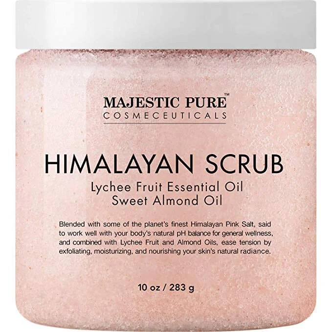 MAJESTIC PURE HIMALAYAN SALT BODY SCRUB WITH LYCHEE OIL, EXFOLIATING SALT SCRUB TO EXFOLIATE &amp; MOISTURIZE SKIN, DEEP CLEANSING FOR $11.88