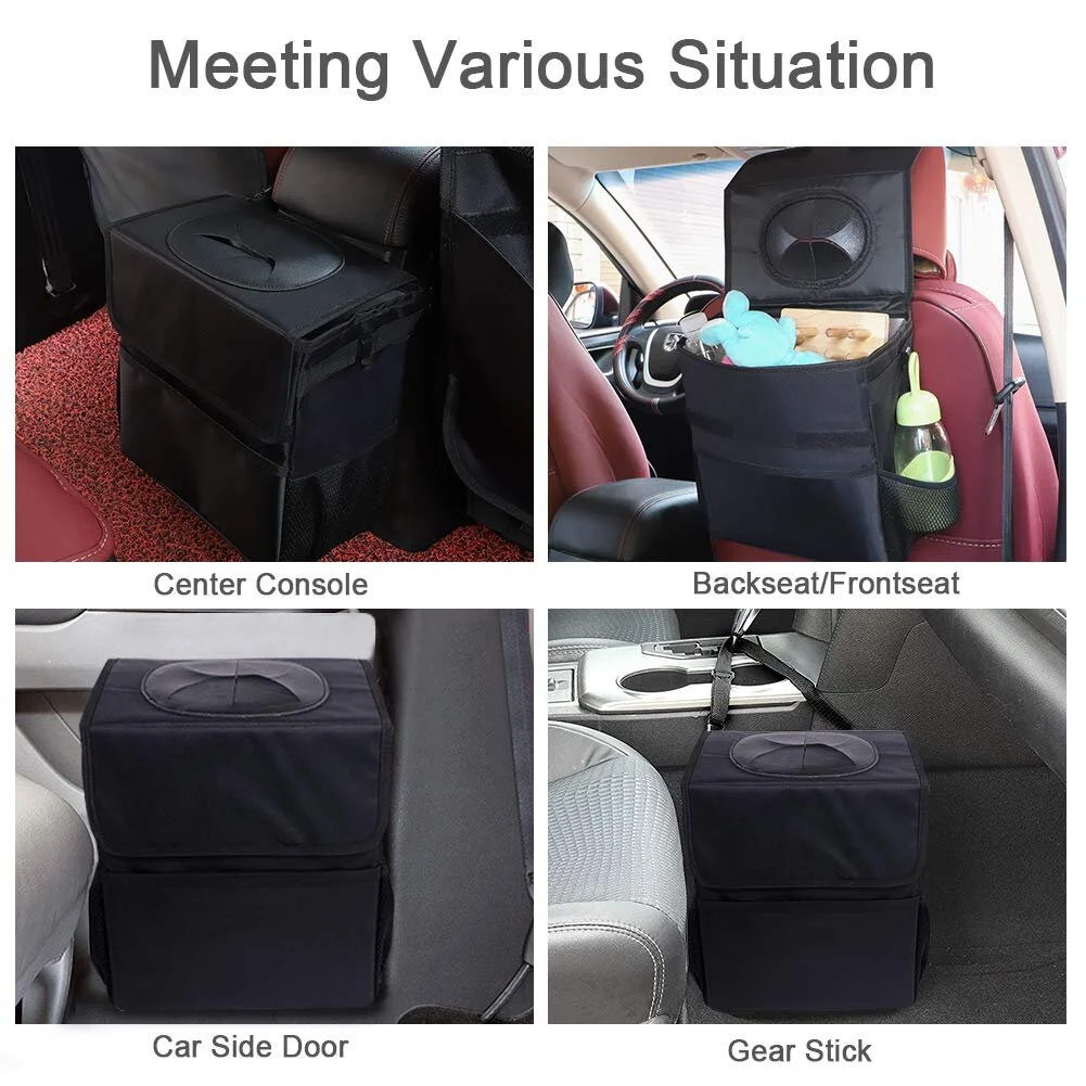 CAR TRASH CAN WITH LID AND STORAGE POCKETS FOR $11.99