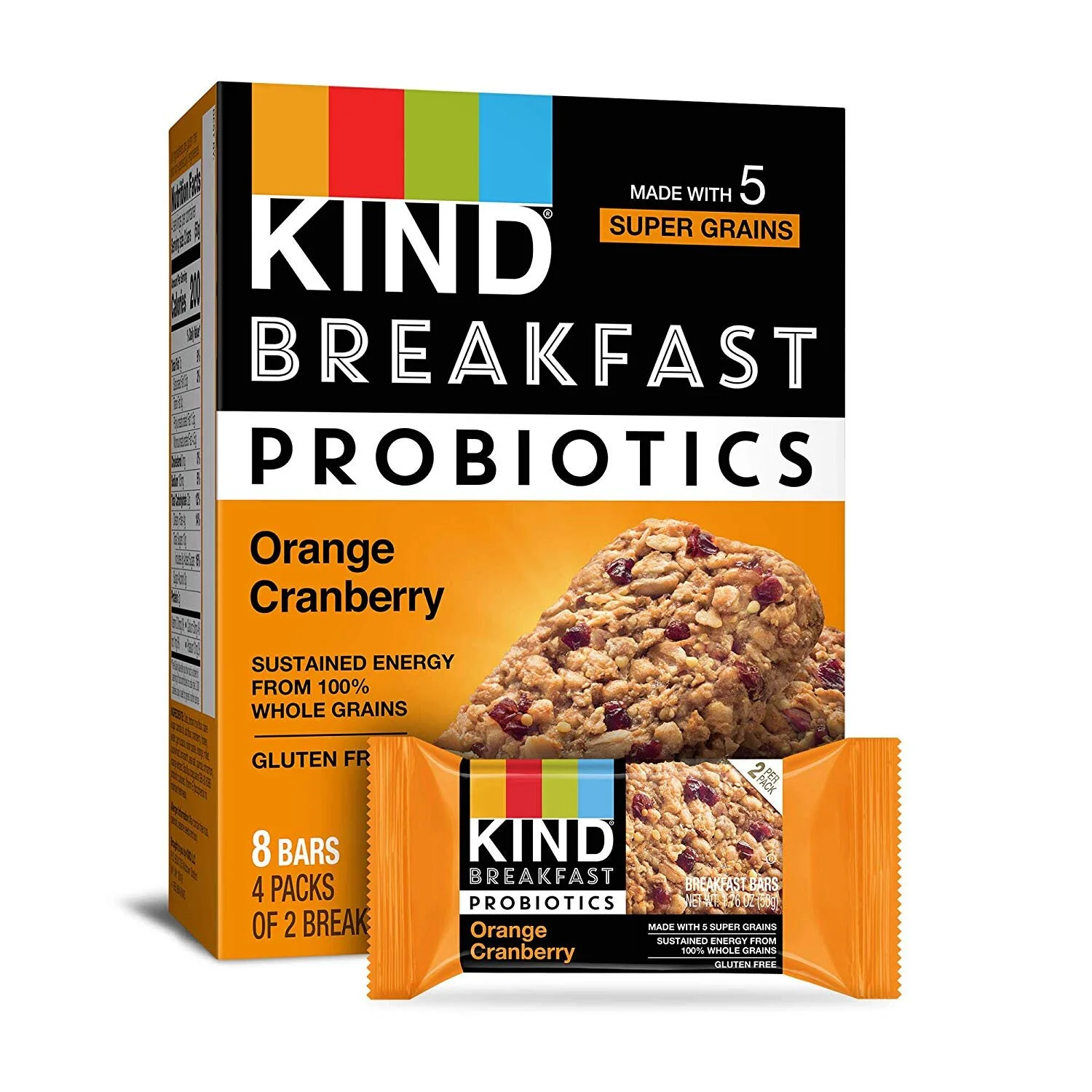 KIND BREAKFAST PROBIOTIC BARS, ORANGE CRANBERRY, 32 COUNT FOR $18.78