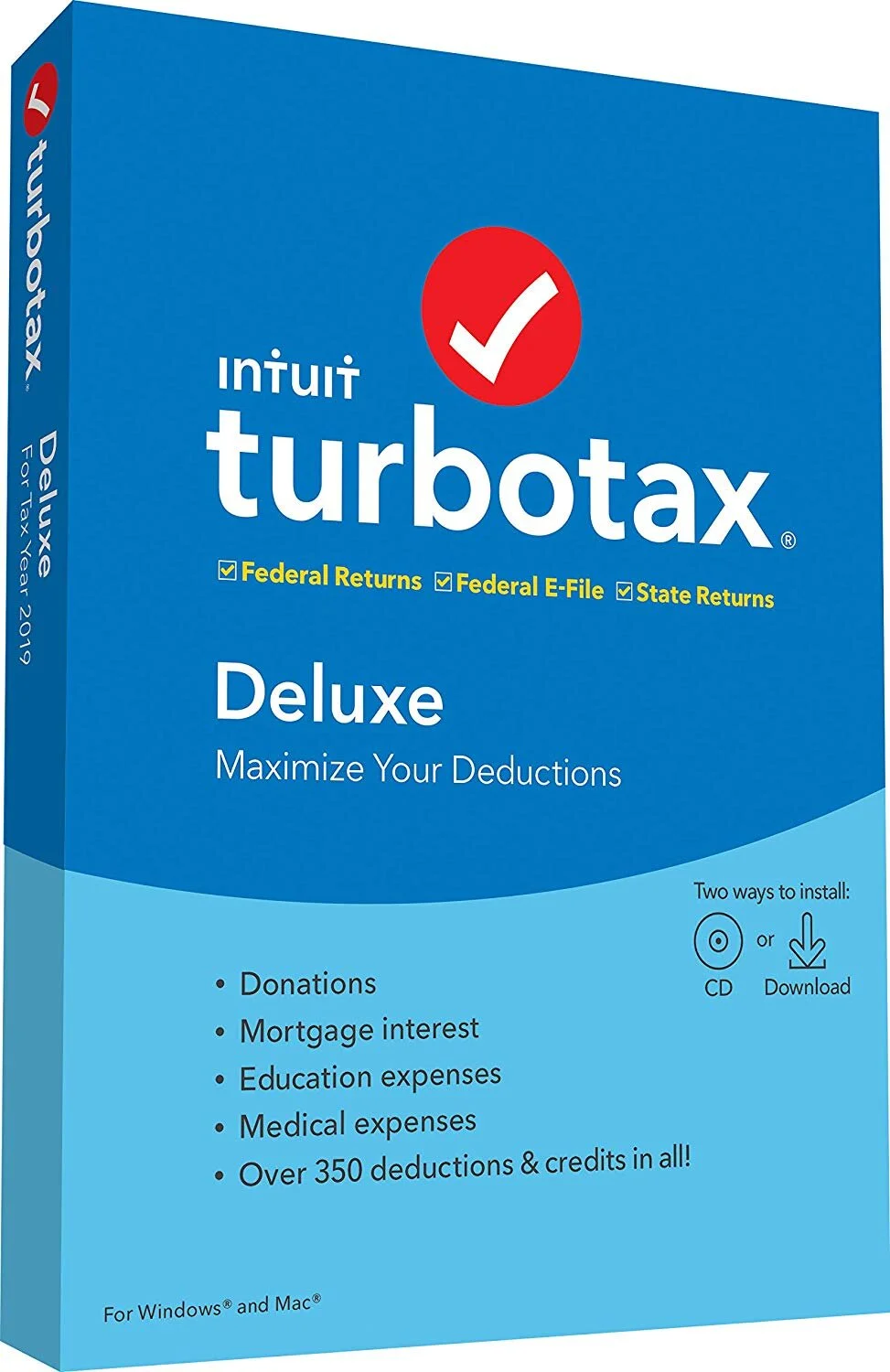 TURBOTAX TAX SOFTWARE DELUXE + STATE 2019 (PC / MAC) FOR $39.88