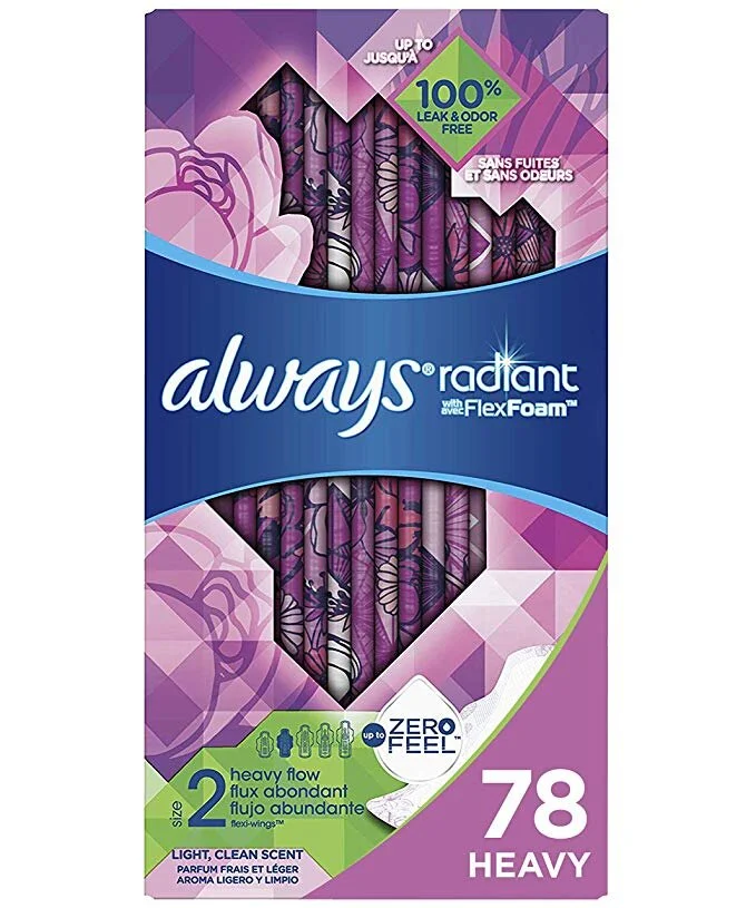 ALWAYS RADIANT FEMININE PADS FOR WOMEN, SIZE 2, 78 COUNT, CLEAN SCENT FOR $9.58