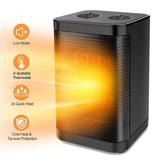 1,500W CERAMIC PORTABLE SPACE HEATER WITH ADJUSTABLE THERMOSTAT FOR $14.99