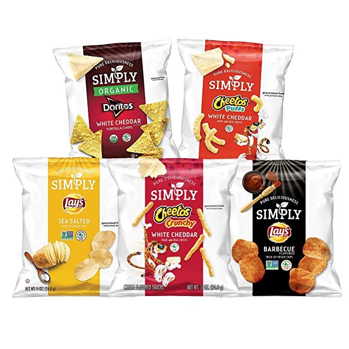 SIMPLY BRAND ORGANIC DORITOS TORTILLA CHIPS, CHEETOS PUFFS VARIETY PACK, 36 COUNT FOR $9.11