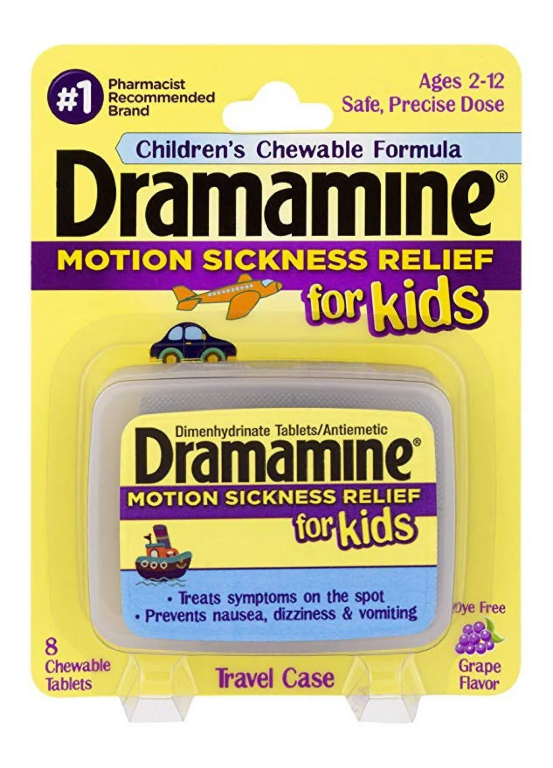 DRAMAMINE MOTION SICKNESS RELIEF FOR KIDS | CHEWABLE GRAPE | 8 COUNT FOR $3.20