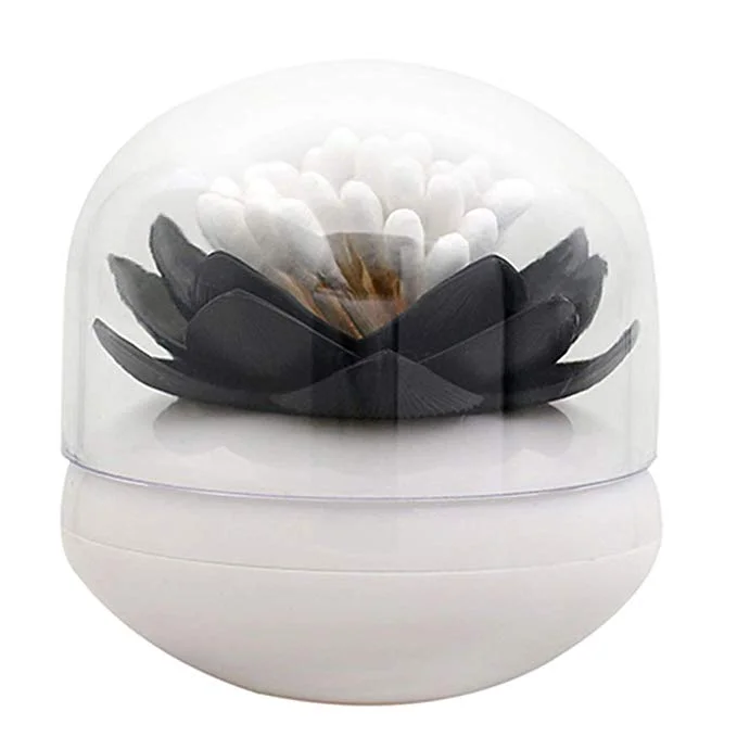 ESTD 1Pc Lotus Toothpick Cotton Bud Swab Holder Storage Box Home Decor (Black) for $4.59