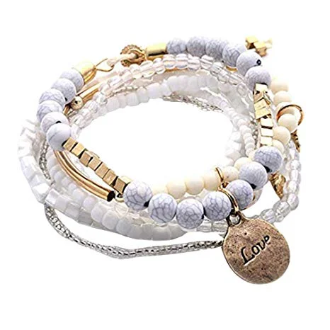 Toporchid Retro Bohemian Beads Women Bangle Bracelets Colorful Beaded Charm Multilayers Elasticity Bracelet Jewelry(white) for $2.71