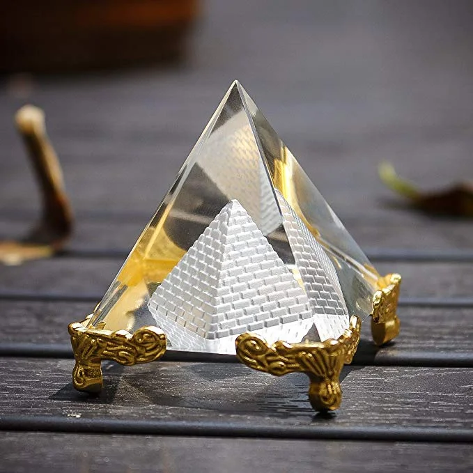 H&amp;D Pyramid Prism 2.4"- Meditation Crystals Home Art Decor Feng Shui for Prosperity Positive Energy with Gold Stand(Style-5) for $12.99