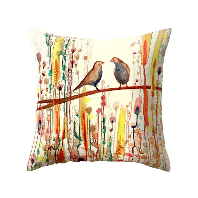 wintefei Win Bird Flower Throw Pillow Case 18x18 inch Bed Sofa Living Room Decor Cushion Cover? - 1# for $3.15