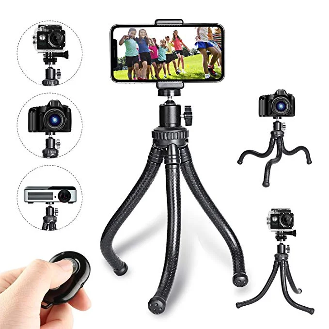 Leypin Flexible Phone Tripod,Portable and Adjustable Camera Stand Holder with Wireless Remote and Universal Clip 360°Rotating for $12.99
