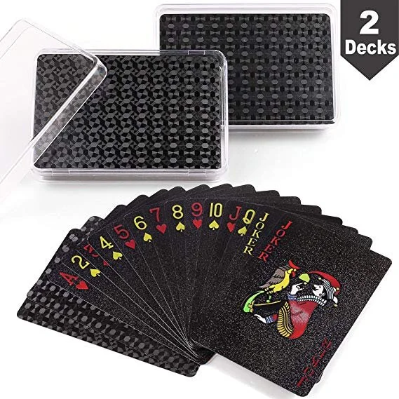 LotFancy Waterproof Plastic Playing Cards, Black - 2 Decks Cool Poker Cards in Plastic Case, Bridge Size Standard Index, for Magic Tricks Pool Beach Card Games for $9.99