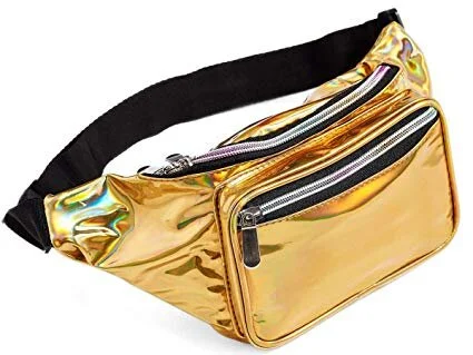 80s Holographic Rave Gold Fanny Pack For Festival Women Girls Cute Fashion Waist Bag Belt Bags (Gold) for $11.89
