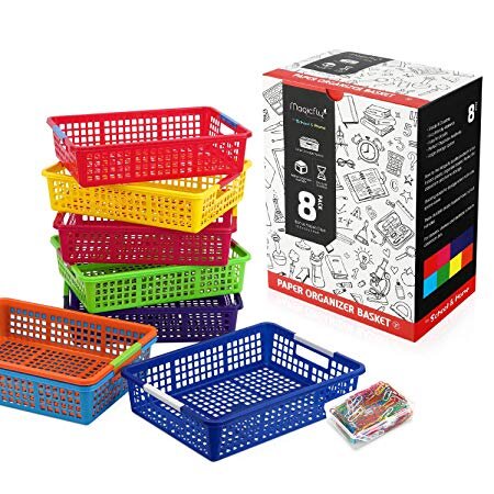 📡 Magicfly Paper Organizer Basket, Pack of 8, Colorful Plastic Bins with Handles, Classroom for $15.63 (29% off)