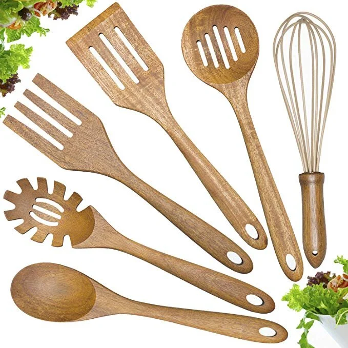 📡 Wooden Cooking Utensils Set,Teak Wood Kitchen Utensils Set, 6-Piece Wooden Spoons for Cook for $19.54 (15% off)