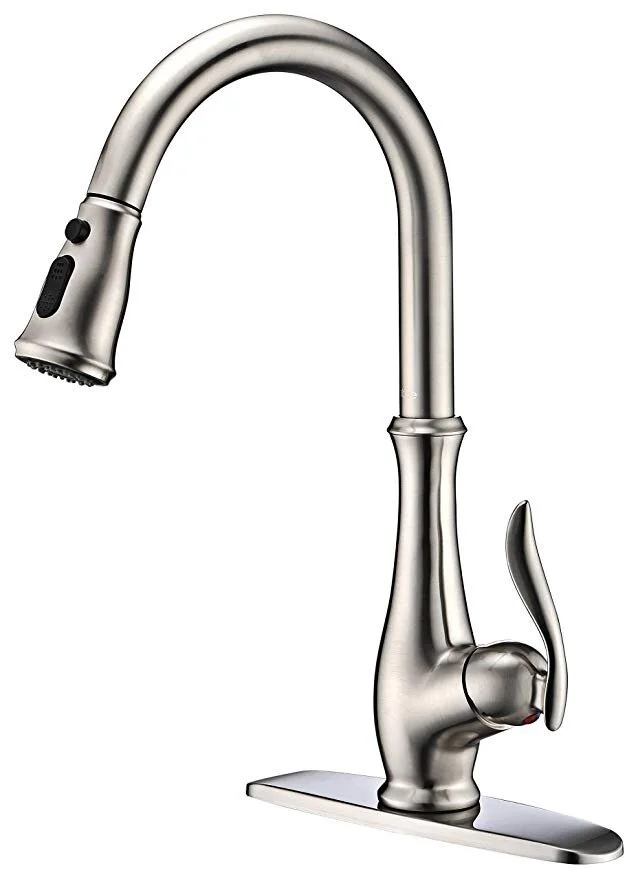 📡 Commercial Single Handle High Arch Brushed Nickel Kitchen Faucets with Pull down Sprayer, for $56.09 (20% off)