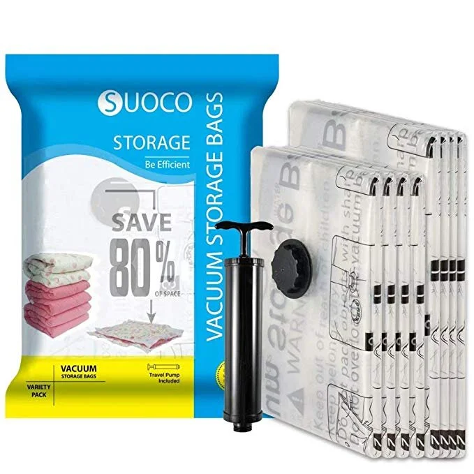 📡 SUOCO Vacuum Storage Bags 8 Pack (4 x Large, 4 x Jumbo) Space Saver Compression Bags with for $18.99 (24% off)