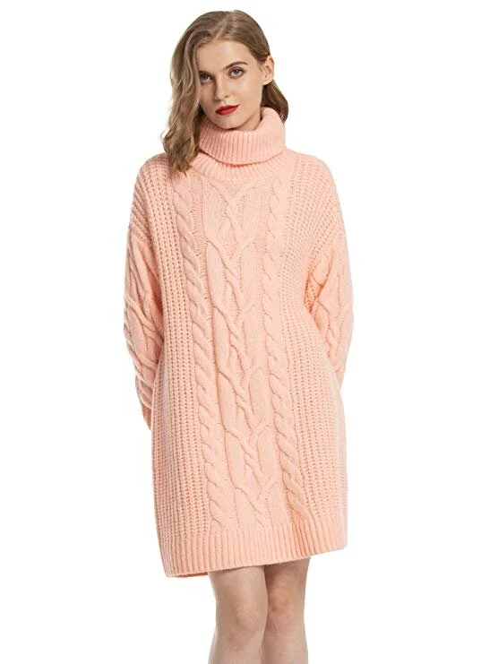 📡 MessBebe Women's Cable Knit Turtleneck Sweater Dresses Long Sleeve Chunky Pullover Sweater for $33.99 - $46.74