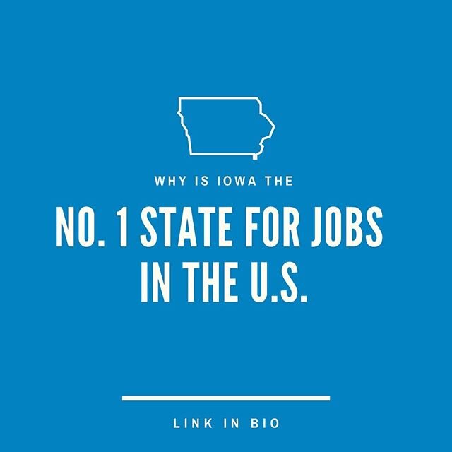 🥇IOWA IS NO. 1⠀
We know that California has its streets paved with gold and New York is the Big Apple, but here in the Midwest we have more than just glitz to draw you in. ⠀
⠀
Iowa was ranked as the best state for jobs in the U.S. in an analysis con