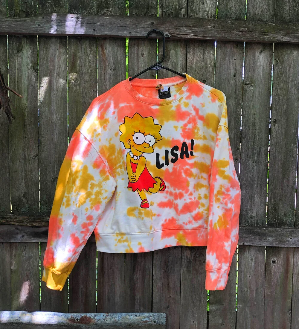 Upcycled Lisa Simpson Dyed Crew Neck
