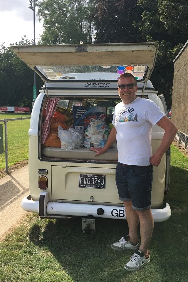 Whitenoise Neil loads up the VW Camper with the Norwich Soup Movement donations.jpg